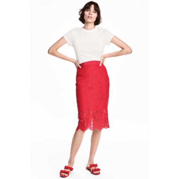 NWT H&M Red Lace Pencil Skirt - Picture 4 of 12